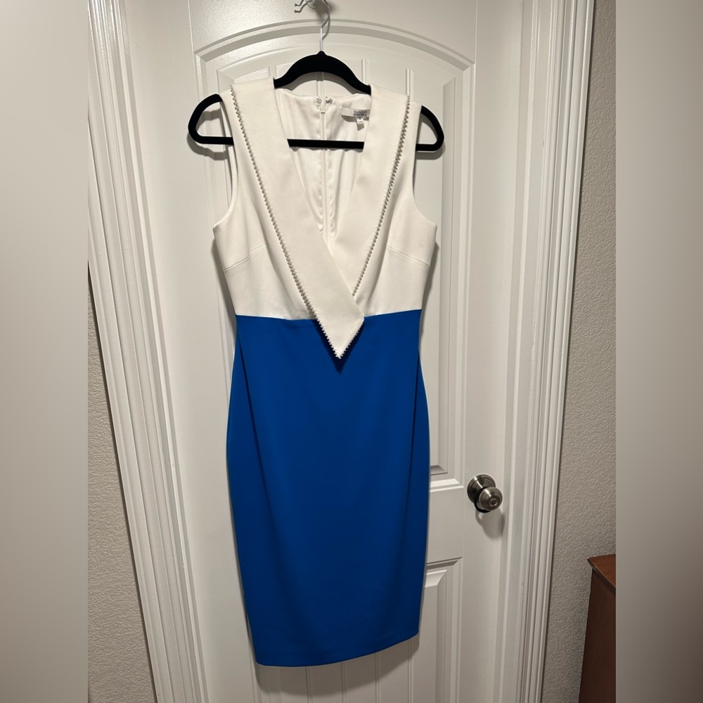 Badgley Mischka Two Tone Sleeveless Sheath Dress